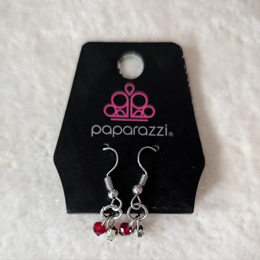 Paparazzi Dainty Red And Silver Bead Dangle Earrings New